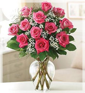 1 Dz Long Stem Pink Roses Arrangement