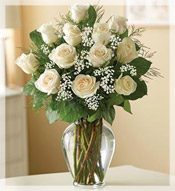 1 Dz Long Stem White Roses Arrangement